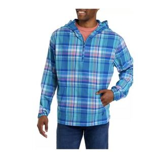 NWT Crown & Ivy Mend Madras Anorak Hooded Jacket Blue Plaid XL